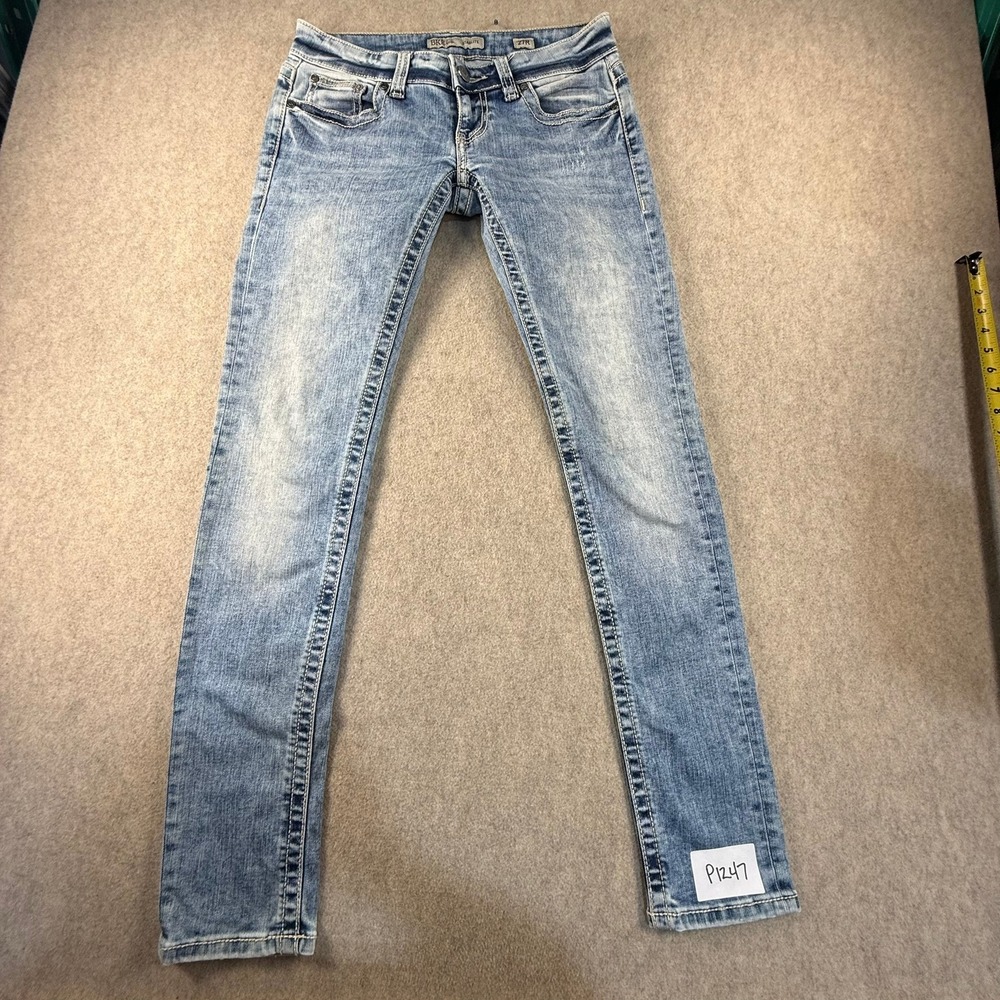 BKE Starlite Skinny Jeans Womens 27R Light Wash Low Rise Embroidered Pockets